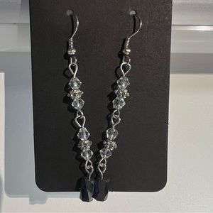 Clear crystal and genuine hematite beaded drop earrings